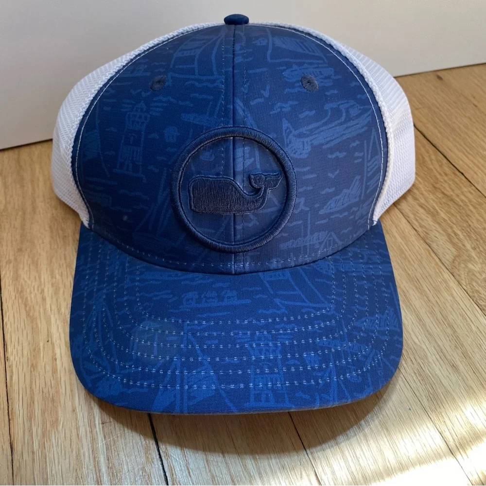 Vineyard Vines Hat Blue White Whale Logo Adjustable Mesh Baseball Cap Unisex EUC
